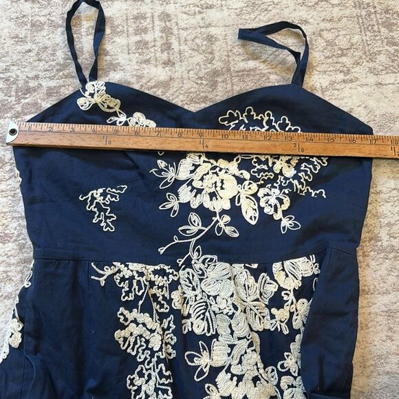 J.CREW Women's Navy Blue Ivory Mirabel Lawn Embroidered Floral Mini Dress Size 6 - Picture 5 of 9